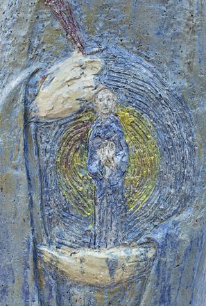 Ausschnitt aus der Skulptur "Hildegard" von Sr. Christophora Janssen OSB
